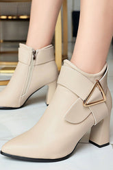 New Fashion Spring Outfit Solid Color Pointed Toe Buckle Ankle Boots